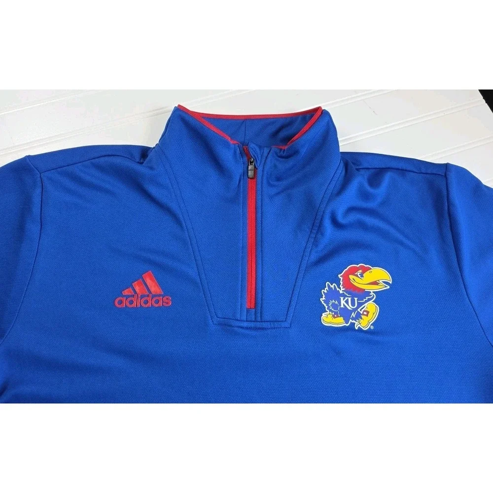 Kansas University KU Jayhawks Adidas 1/4 Zip Pullover Mens Size‎ MEDIUM Blue